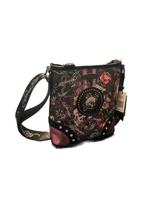 Ed Hardy Handbags - Ed Hardy Tattoo Print Skull & Roses Crossbody Bag with Rhinestone Detail